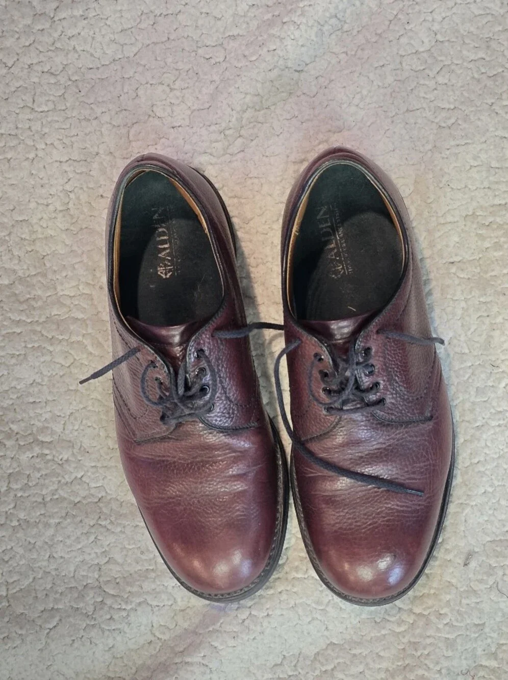 Alden 312 Burgundy Pebble Grain Leather Plain Toe Blucher Shoes Men's 10.5 C